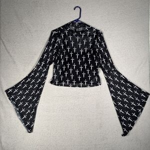 Social Collision Hot Topic Crop Top Women Size L Mesh Whimsigoth Goth Heavymetal